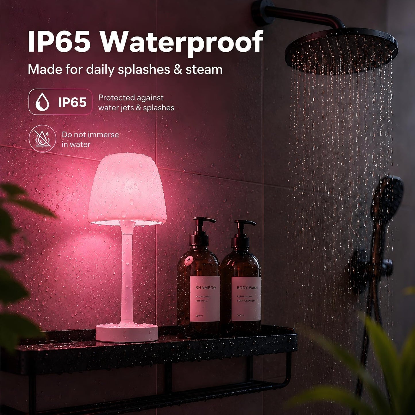 VerveAura Rechargeable Waterproof Shower Lamp, Cordless LED Bathroom Table Light, Ambient Mood Lamp for Bathtub, Spa, Bedroom, Bedside & Nightstand Decor Lighting