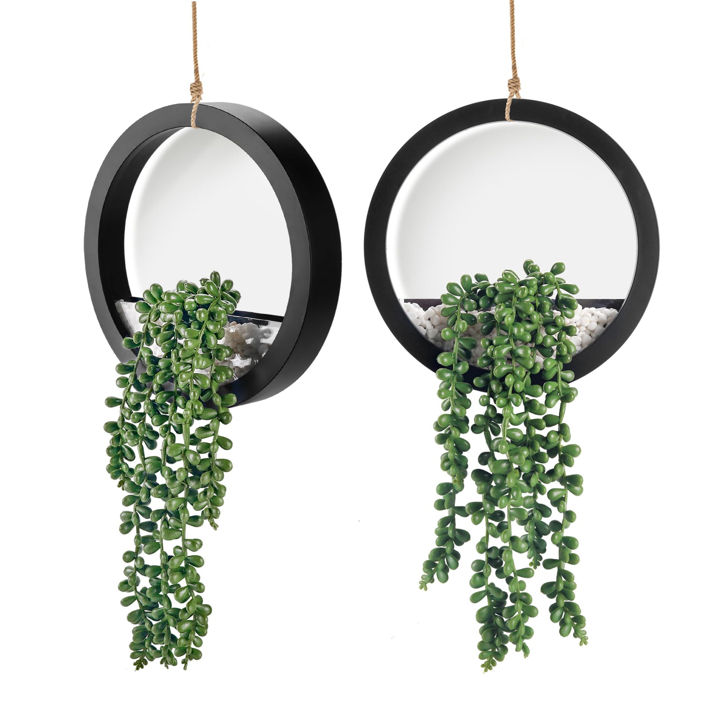 Der Rose 2 Pack Fake Plants Hanging Artificial Succulents Plants in Black Pots for Living Room Bathroom Accessories Boho Farmhouse Wall Decor