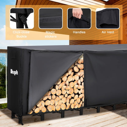 Werph 12FT Firewood Rack Outdoor,Heavy Duty Firewood Storage Rack,Outdoor Firewood Rack with Cover,Wood Rack Log Rack for Outdoor & Indoors, Black