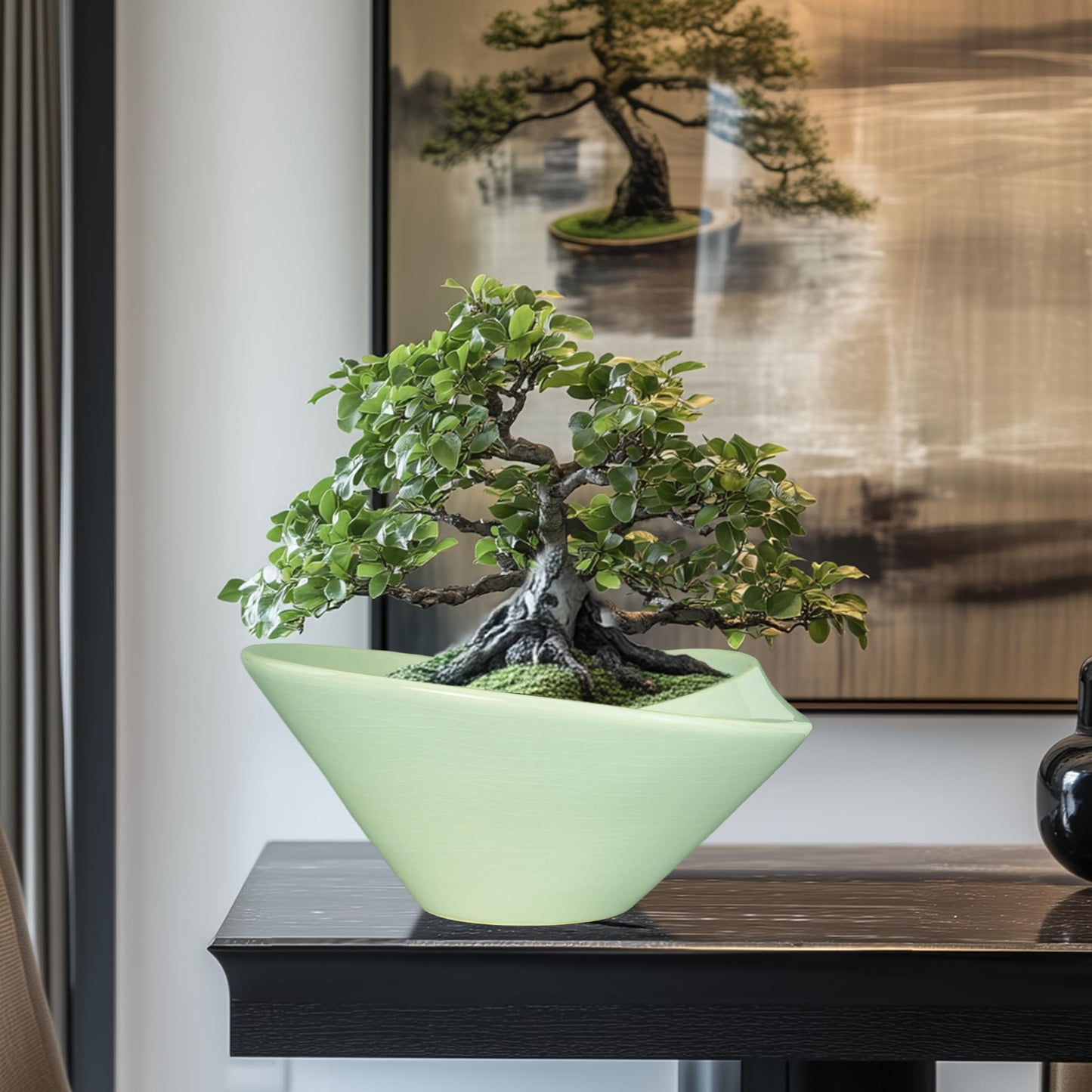Teagas Ceramic Bonsai Pots - Large Succulent Planter 13 Inch Plant Pot Indoor Succulent Pot with Drainage Hole Outdoor Planter Bonsai Tree Pot for House Home Garden Office Decor Green