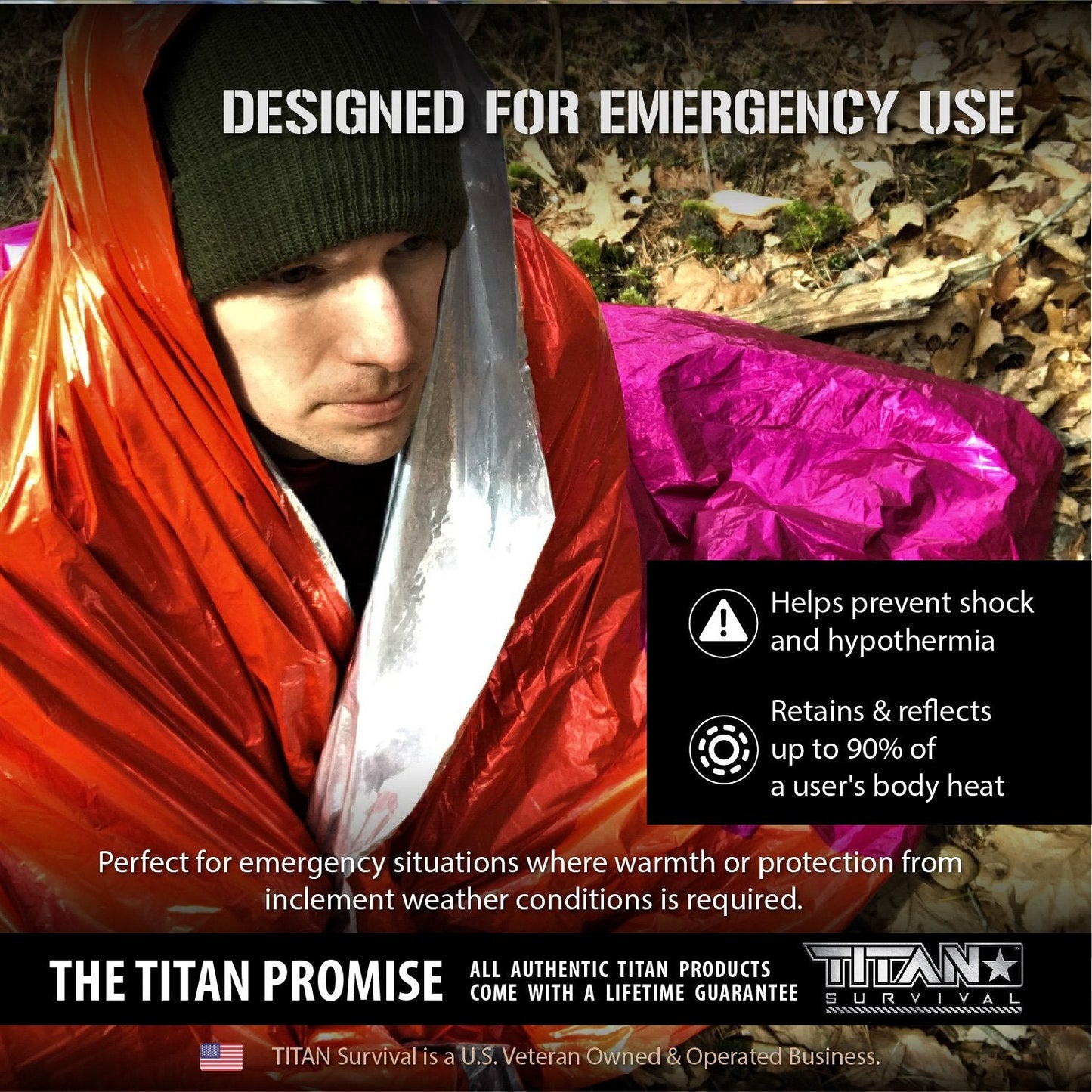 TITAN Survival XL Mylar Survival Blankets 5 Pack 70” x 90” - 90% Heat Retention & Waterproof Design - Emergency Blanket Cold Weather Protection & Survival Kits - Durable Space Blanket for Outdoor Use