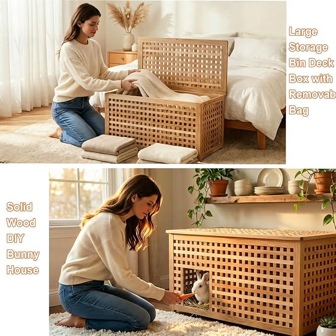 Solid Wood Entryway Bench with Storage, Large storage chest with Removable Bag