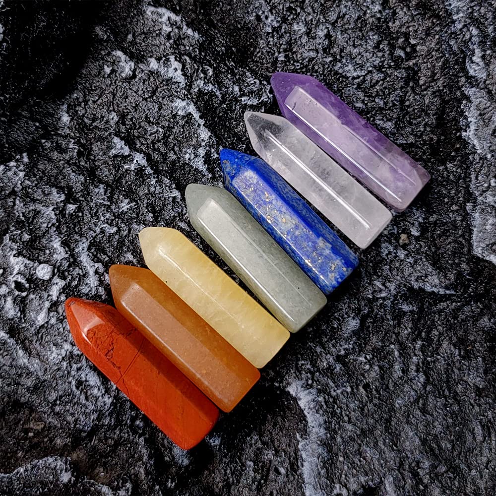 Chakra Crystal Stones Healing Kit, Healing Crystal Wands Crystals Points Reiki, 7 Chakra Set Tumbled Stones Reiki Chakra Meditation Therapy