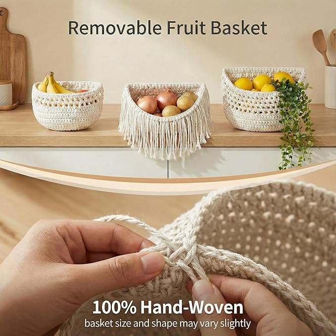 3 Tier Hanging Fruit Basket, Jute Wall Baskets, Hanging Produce Baskets