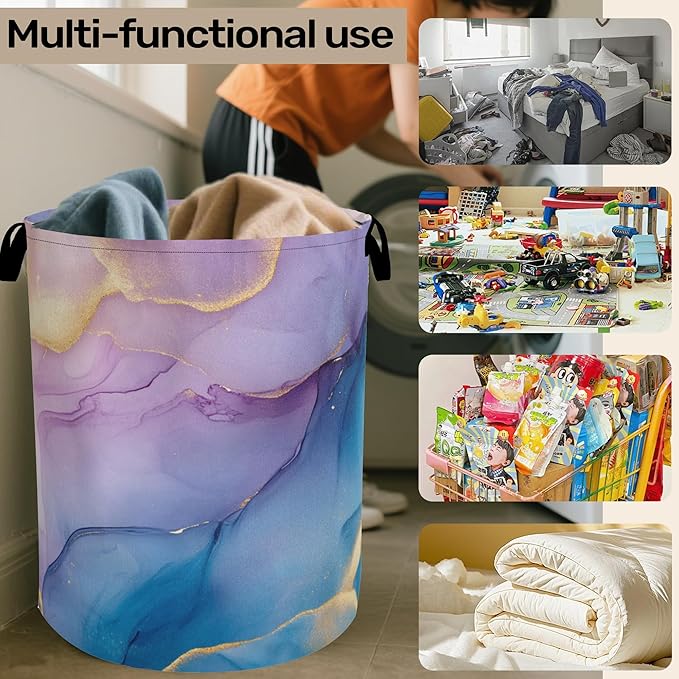 Blue Pink Marble Laundry Basket