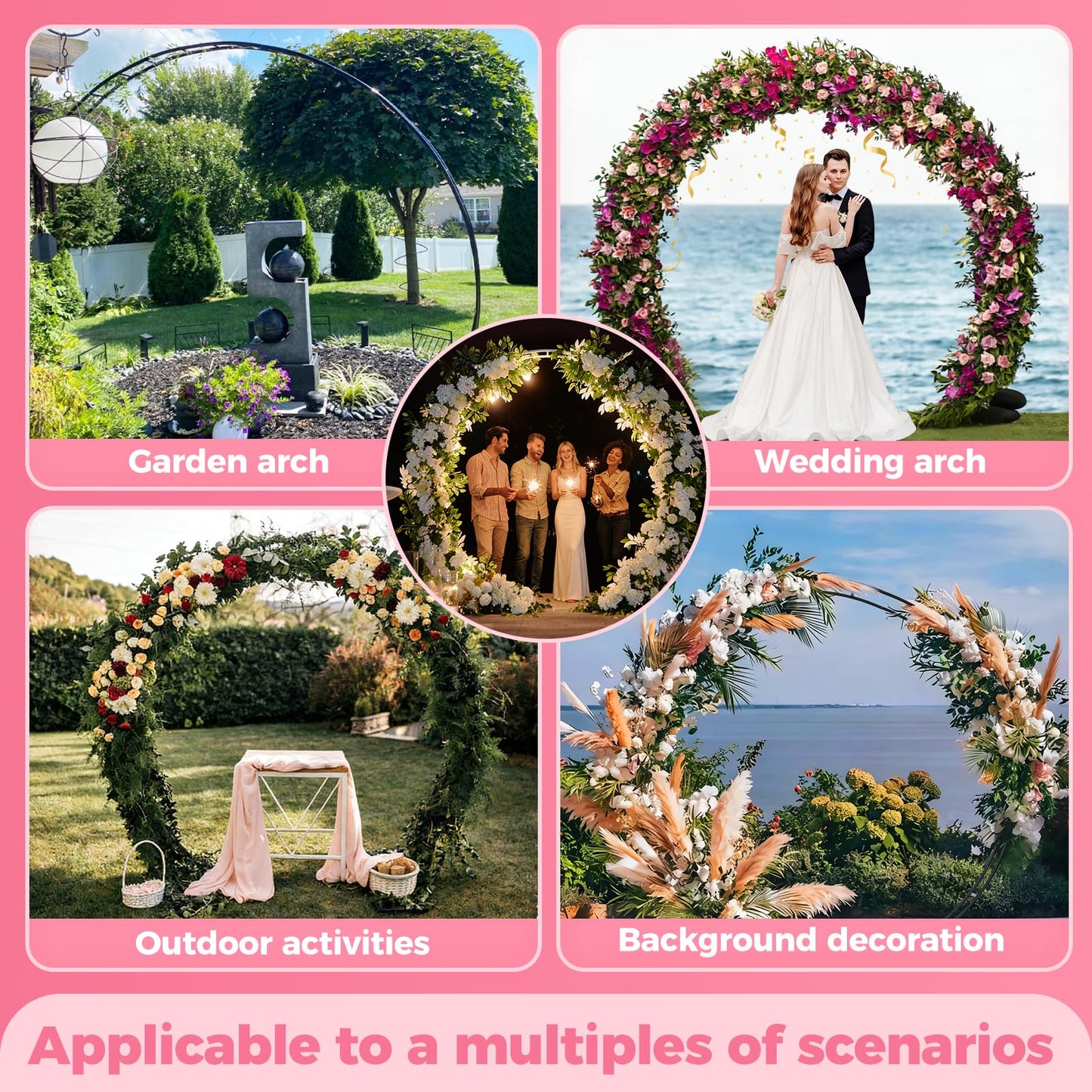 Large Metal Garden Arch Trellis,Wedding Arch. 8*7Ft. 19mm Heavy-duty Pipe, Arch Frame for Party Decorations,Balloon Arch.Garden Arbor Arch Trellis for Climbing Plants, With Base,Ground Stakes Sandbags