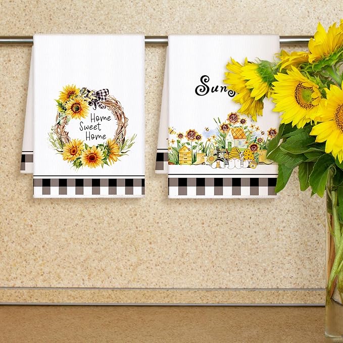 Bencailor 4 Pcs Sunflower Kitchen Towels Flower Floral Spring Hand Dish Towels