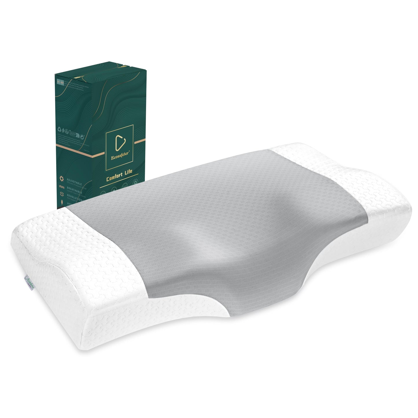 Memory Foam Contour pillow for Neck and Shoulder Pain-Ergonomic Orthopedic Cervical Support Pillow For Back and Stomach Sleepers
