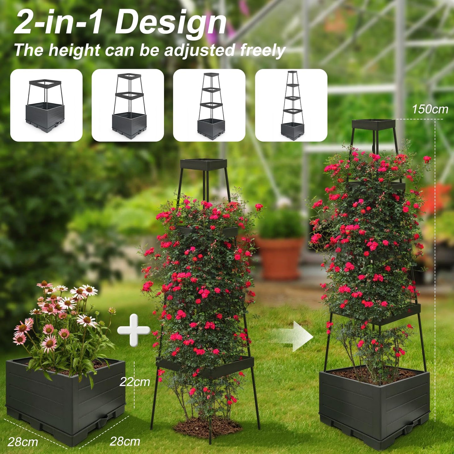 2Pack Raised Garden Bed Tomato Planter Box with Trellis Outdoor Tomato Cage Trellis for Garden Climbing Plants Outdoor Indoor 57" Self Watering Raised Beds for Gardening Tomatoes Vegetable Growing