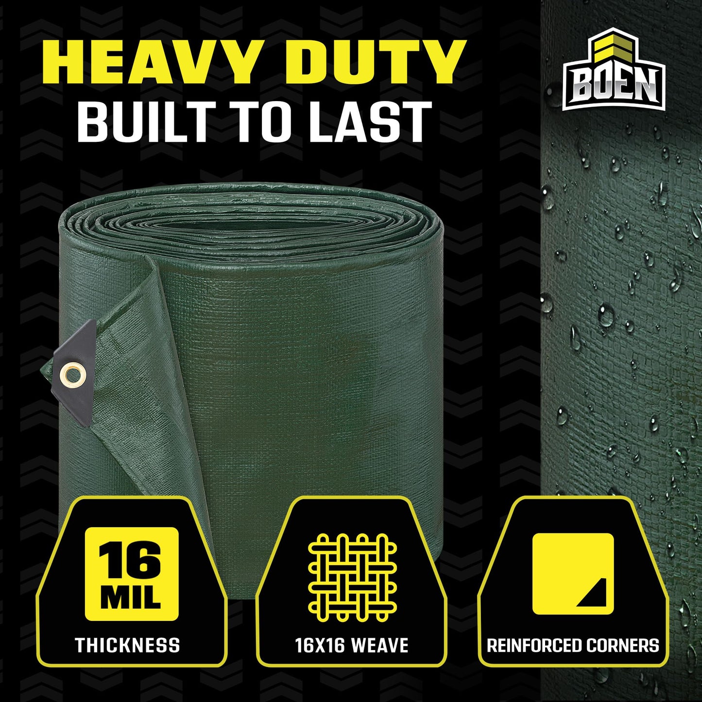 Ultra Heavy Duty Tarp Waterproof Large Cover | Hunter Green, 20' x 30' 16 Mil Thick | Rip Proof Tarps | Thick Weave Material, UV Resistant Great for Tarpaulin Canopy Tent, Boat, RV or Pool Cover