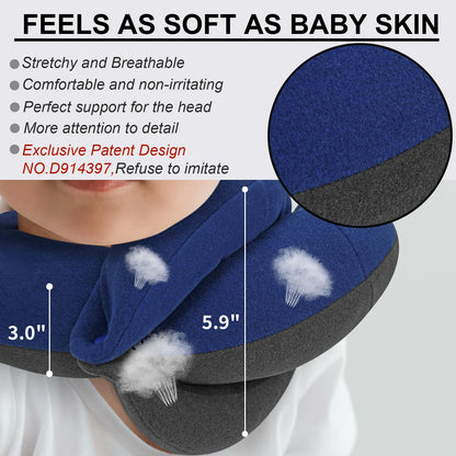 BUYUE Kids Travel Pillows for Airplane, 360° Head Support Sleeping Essentials for Boys Long Flight, Skin-Friendly Soft Neck Pillow for Traveling in Car Seat, (Small, Blue Grey, 40-100 lbs)