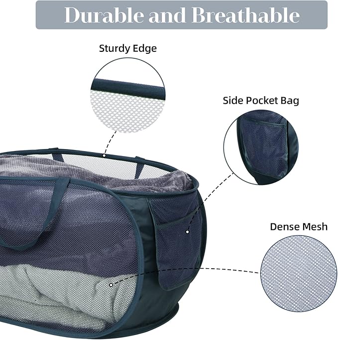 Durable Collapsible Laundry Baskets, Mesh Pop Up Laundry Hamper
