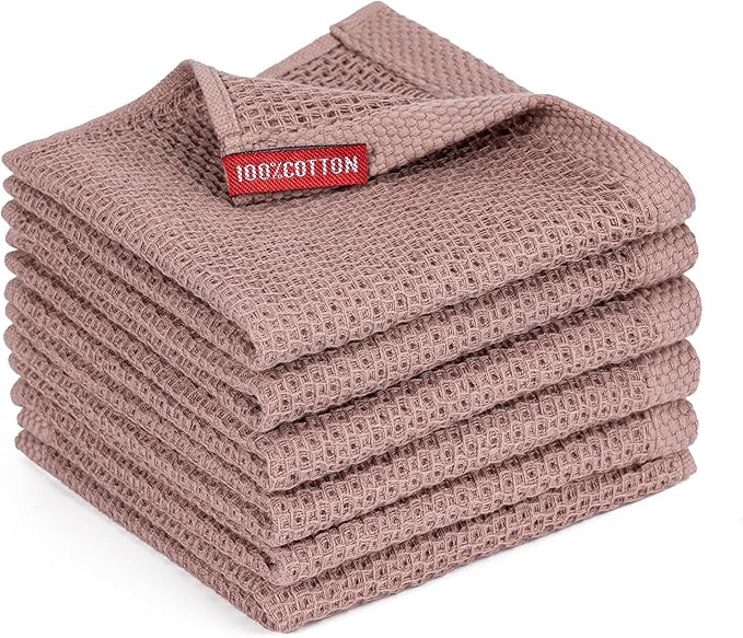 BOOMIBOO 6-Pack Kitchen Dish Cloths, 100% Cotton Waffle Weave, Ultra Soft