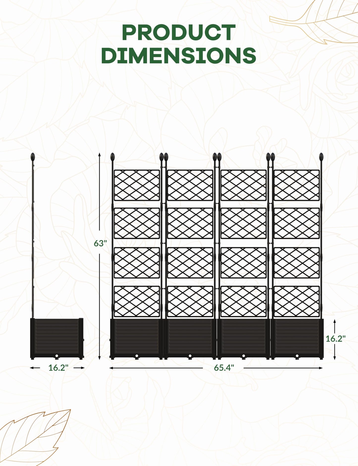 Garvee 4 PCS Plastic Plant with Metal Trellis, Raised Garden Bed with Trellis Planter for Climbing Plant Outdoor Raised Box Privacy Screen for Patio Balcony, Planter for Backyard Patio