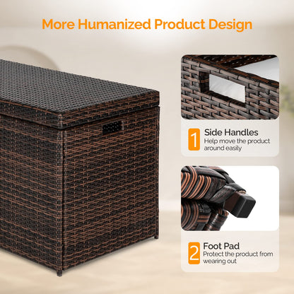 VINGLI Outdoor Wicker Storage Box, 132 Gallon Patio Rattan Deck Box, Wicker Storage Bench for Indoor, Outdoor, Pool, Balcony, Yard, Garden – Dark Brown