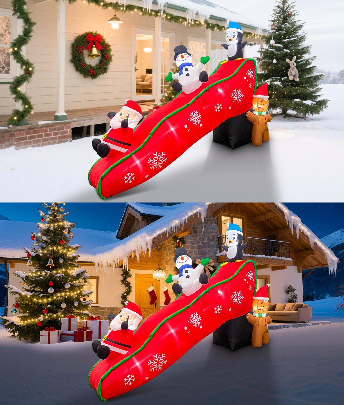 EAONE 7FT Christmas Inflatables Outdoor Decorations, Cute & Funny Inflatatable Christmas Santa Snowman Slide Blow Ups Yard Decoration with Lights for Garden Lawn Home Xmas Holiday Season Decor