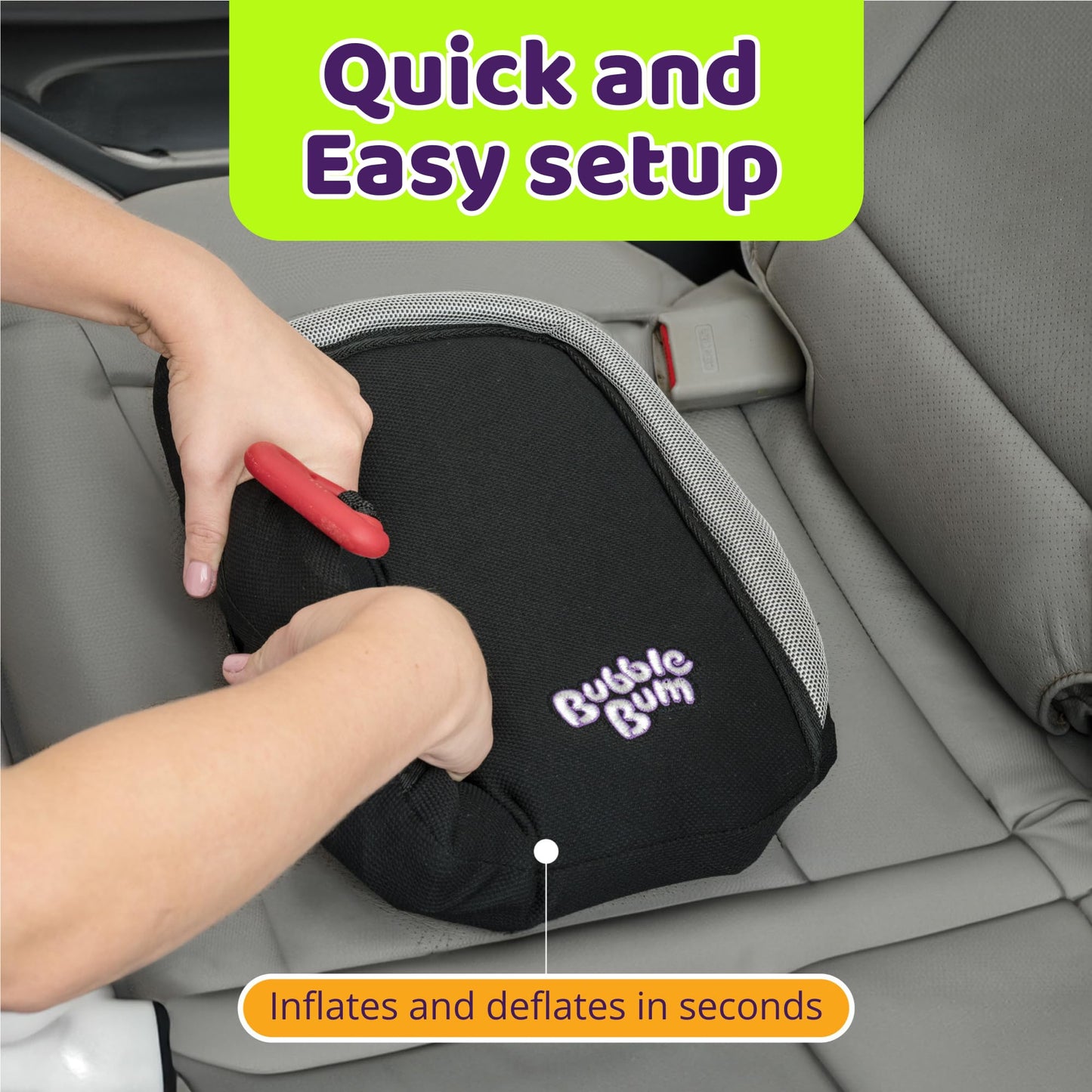 BubbleBum Inflatable Booster Car Seat - Travel Car Seat - Portable Car Booster Seat - Booster Seat for Car - Slim Foldable Narrow Design Car Seat - Perfect for Kids 4-11yrs Old - Black