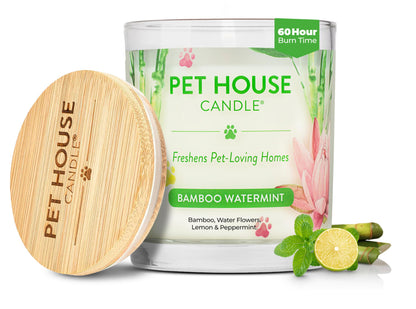 Pet House Candles, Plant-Based Pet Candle Clean Burning, 60 Hour Burn Time with a Natural Fiber Wick - Bamboo Watermint