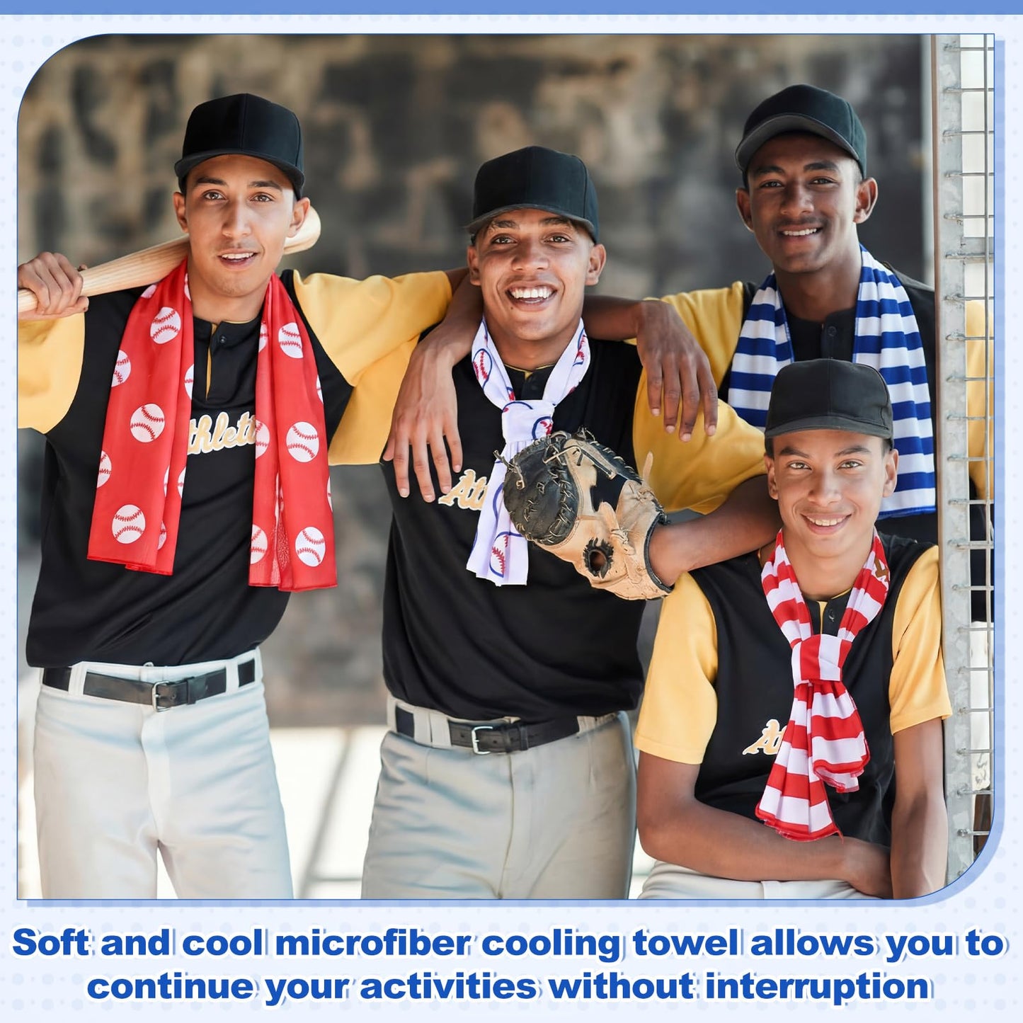 Mindsoft 12 Set Baseball Cooling Towels for Sports Team Gifts with Carrying Pouch 40 x 12 Inch Baseball Towels Bulk Microfiber Ice Cooling Rags for Birthday Party Favors Swag Bag Stuffers