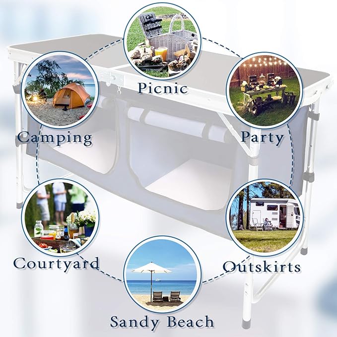 CampLand Outdoor Folding Table Aluminum Lightweight Height Adjustable
