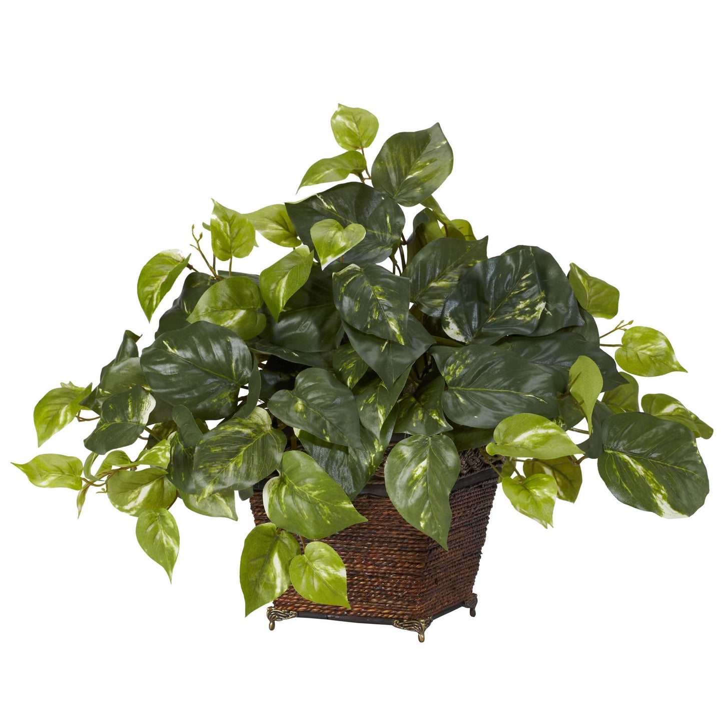 Nearly Natural Pothos with Coiled Rope Planter Silk Plant