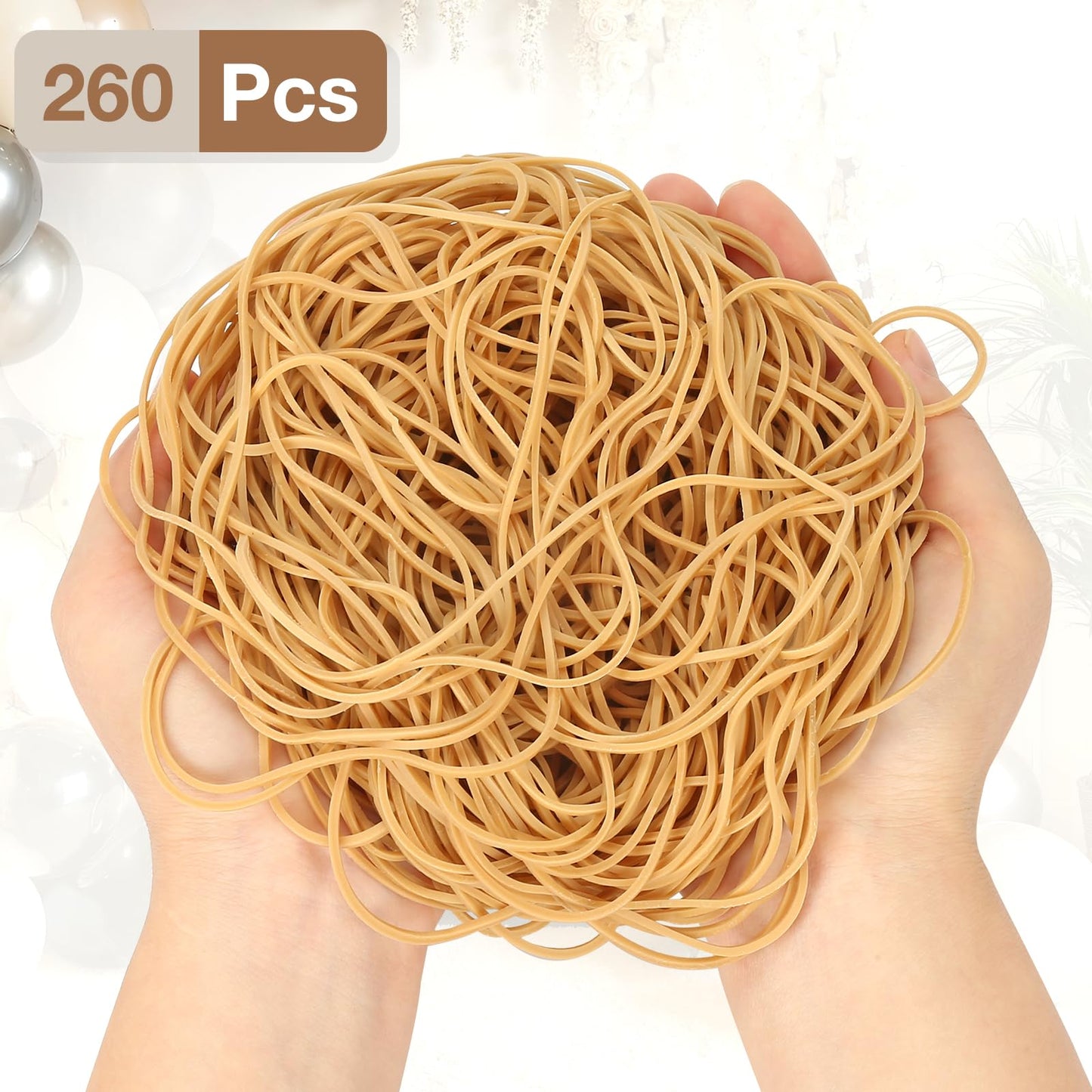 Nliyeisu Long Rubber Bands for Balloon Arch (260pcs) Size #117A Stretchy Elastic Ligas for DIY Wedding, Birthday & Shower Decorations - Large Elastic Bands for Office Supplies Trash Cans File Folders