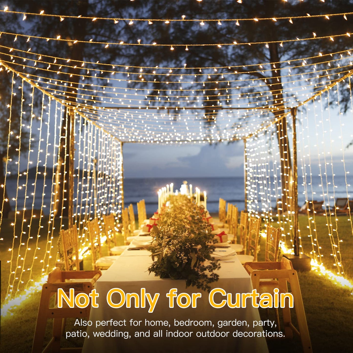 Ollny Curtain Lights Indoor, 300 LED 3m x 3m Fairy Lights USB Powered, Waterproof Warm White String Light with 8 Modes/Timer/Remote, Bedroom/Wall/House/Garden Decorations