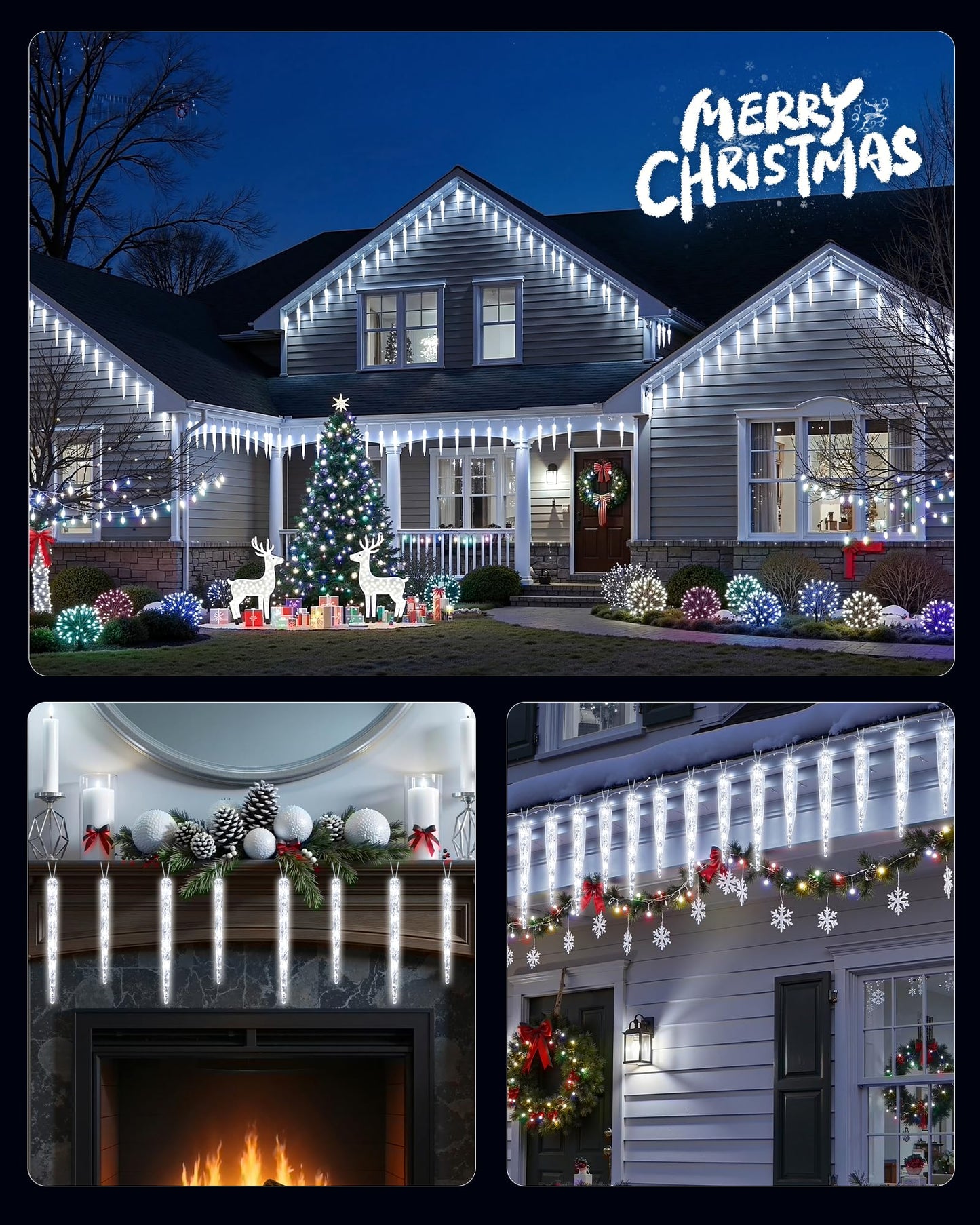 Brightown Icicle Lights Outdoor 20ft with Remote - 20 Tubes 100 LED Iced Tube Christmas Lights, Waterproof Icicle Decor Outdoor Indoor for Tree Patio Roof Holiday Decor, Cool White