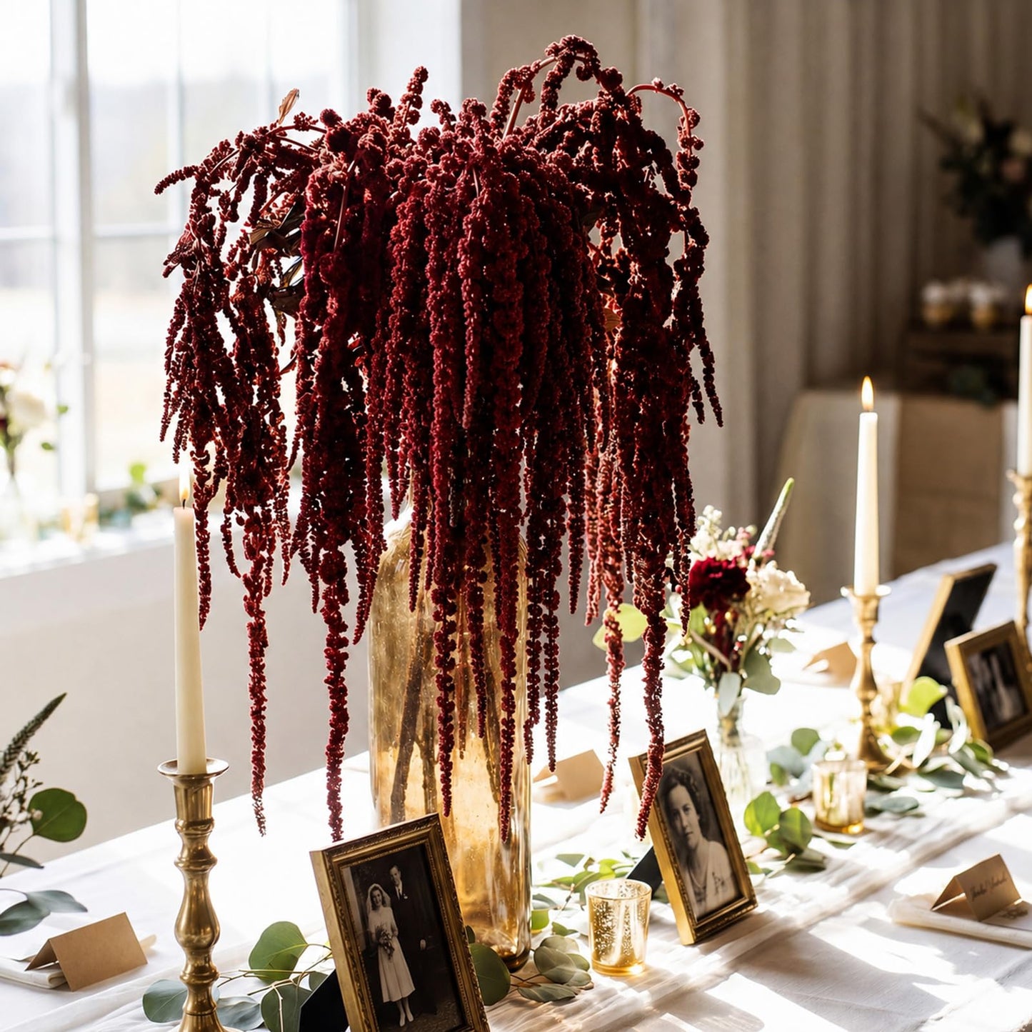 Suncalla 24 Pcs Brownish-red Spring Natural Dried Amaranthus Hanging Flowers Amaranthus Artificial Flowers for Wedding Arch Bouquet Floral Garland Wall Home Decoration (23 Inch)