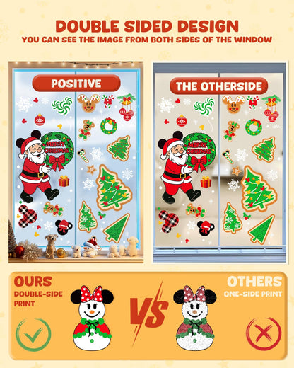 JMHACHY Christmas Window Clings - 9 Sheets 166 Pcs Cute Xmas Decorations for Winter Holiday Home Party, Santa Snowman Tree Snowflake Gingerbread Stickers for Glass, Double-Sided Static Window Decals