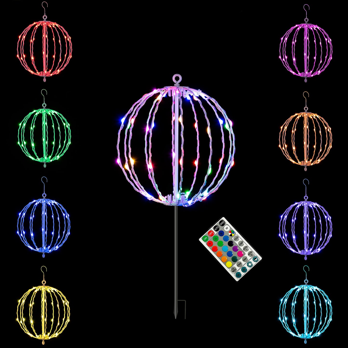 Lightshare 10IN 48LED Light Ball Yard Decoration Pathway Lights Sphere Light with Fold Flat Metal Frame Indoor Outdoor Waterproof Garden Lights, Plug in