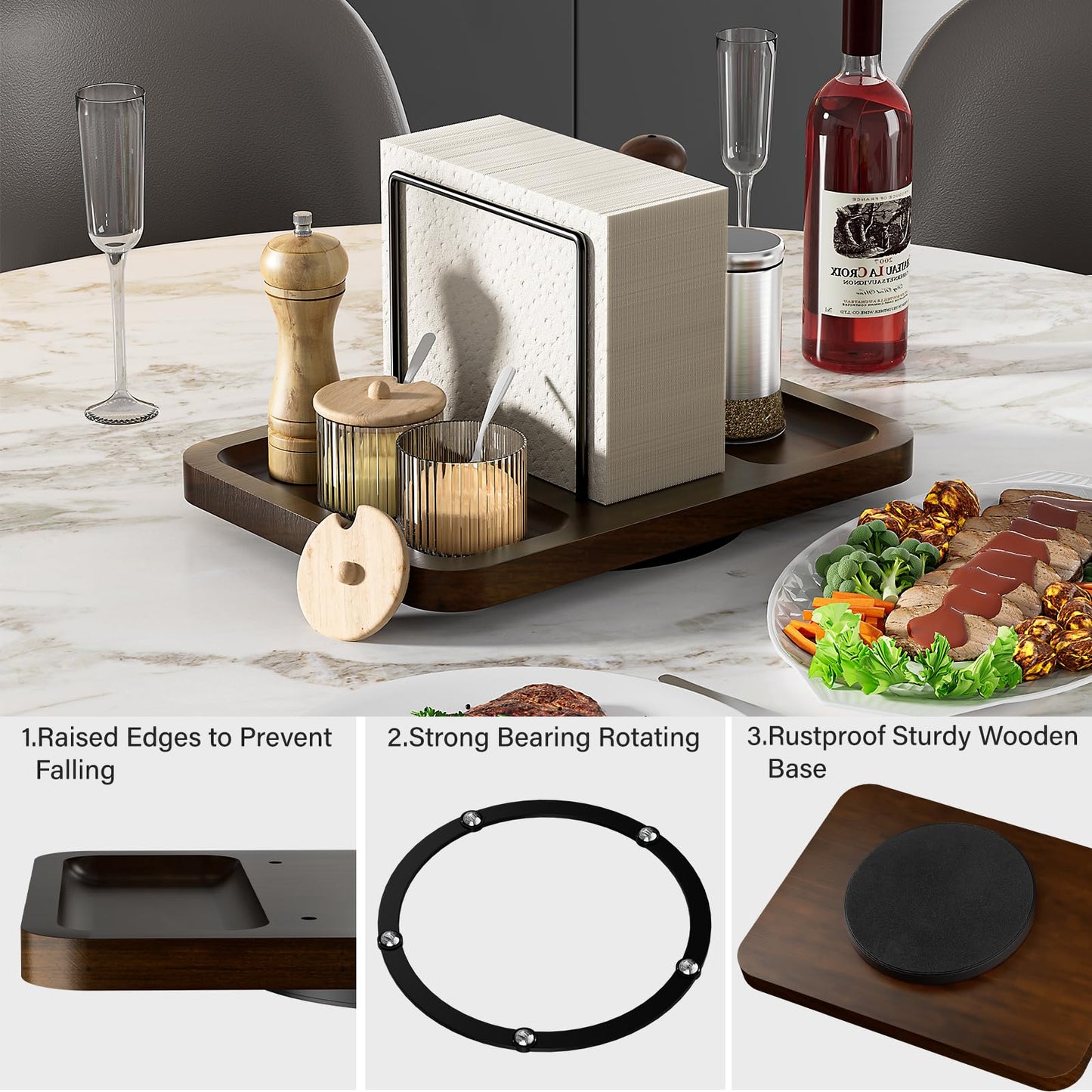 Napkin Holder for Table, Rotating Napkin Dispenser with Salt and Pepper Shakers Caddy, Standing Paper Towel Holder for Bathroom Kitchen Dining Table Decor