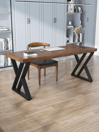 QZYJKJ 55inch Solid Wood Desk Wide Home Office Desk,Metal Modern Industrial Writing Table, Workstation, Perfect Table for Your workspace Study Table Furniture in Rustic Natural Aged Brown