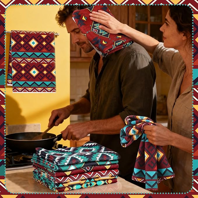 Set of 6 Western Aztec Kitchen Towels American Decorative Rustic Cloth