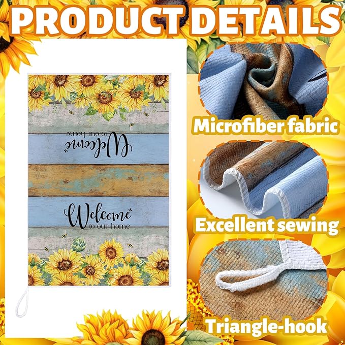 Bencailor 4 Pcs Sunflower Kitchen Towels Farmhouse Wood Grain Hand Dish Towels