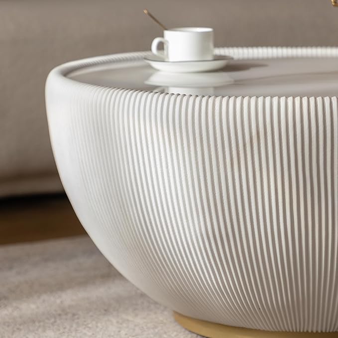 Round Marble Coffee Table 27.56" Bucket Shaped Fluted Coffee Table