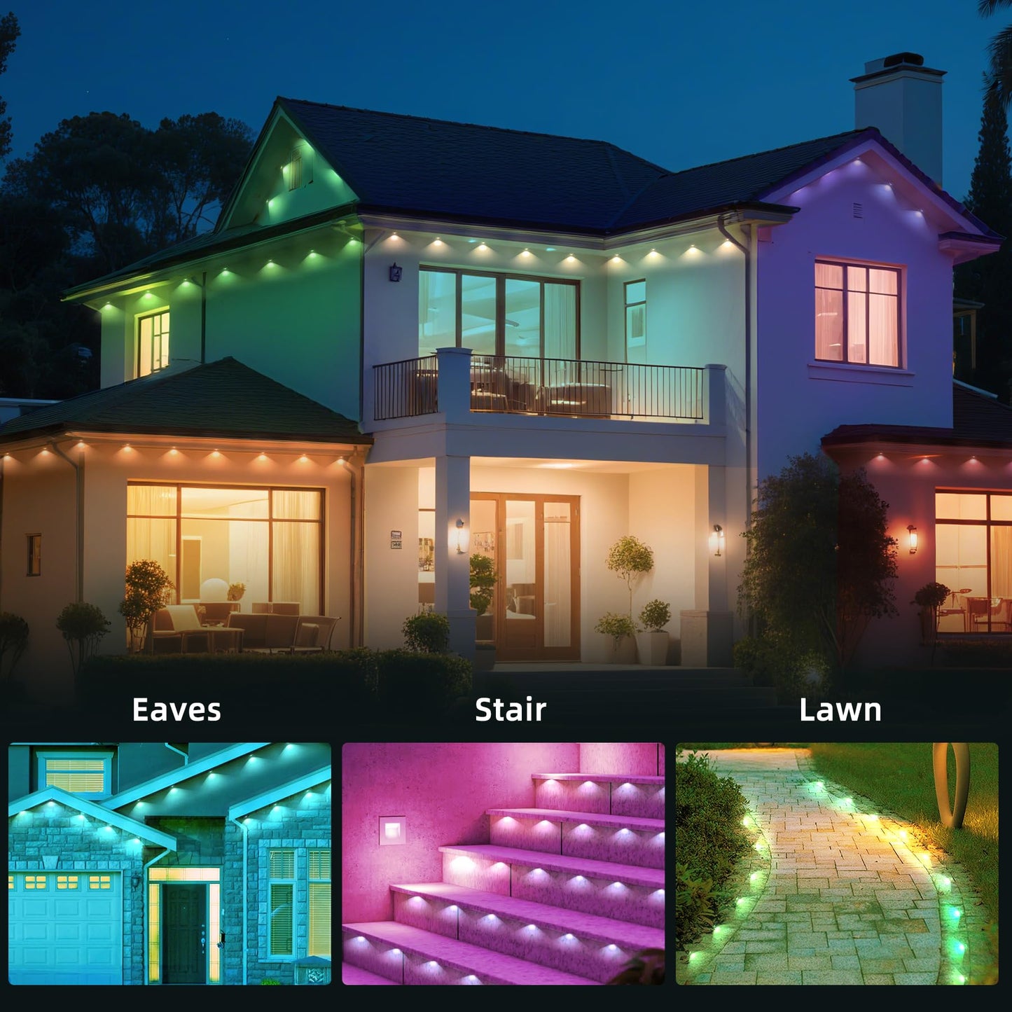 MaweMe 150FT Permanent Outdoor Lights for House,RGB LED Eaves Lights with IP67 Waterprooff, Smart App Remote Control, Music Sync, for Christmas,Daily & Holiday Party Decor