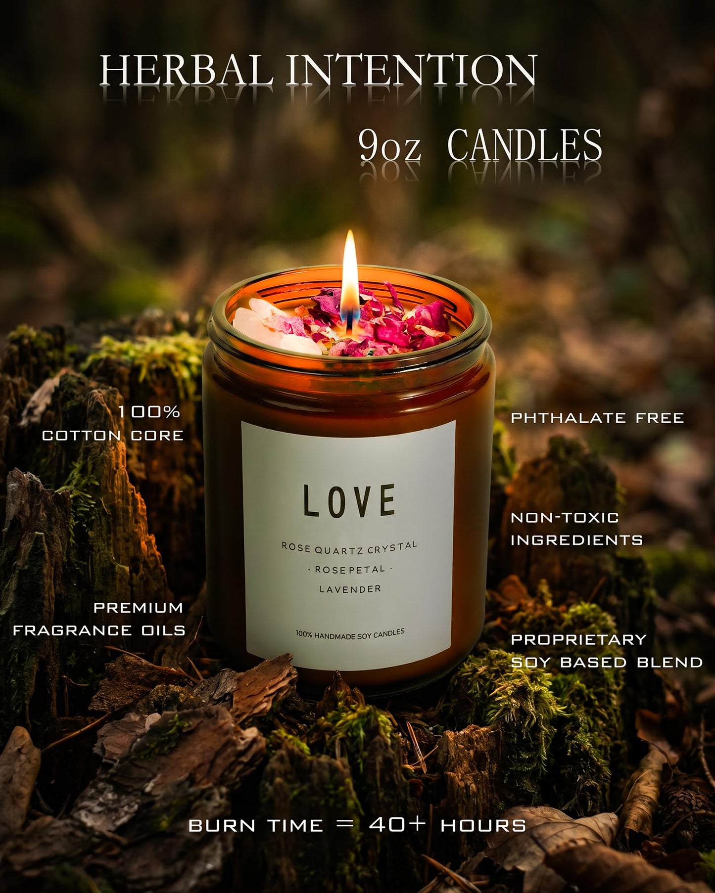 Love Spell Candles, Ritual, Soy Wax Crystal, Manifesting, Garnet, Rose Quartz, Pink Crystal Candles.(Love)
