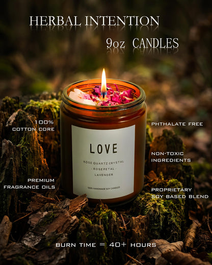 Love Spell Candles, Ritual, Soy Wax Crystal, Manifesting, Garnet, Rose Quartz, Pink Crystal Candles.(Love)