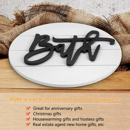Modern Rustic 3D Bath Sign,Wooden, Handcrafted, Shiplap Farmhouse Bathroom Round Sign for Wall Hanging Décor for Home (White)