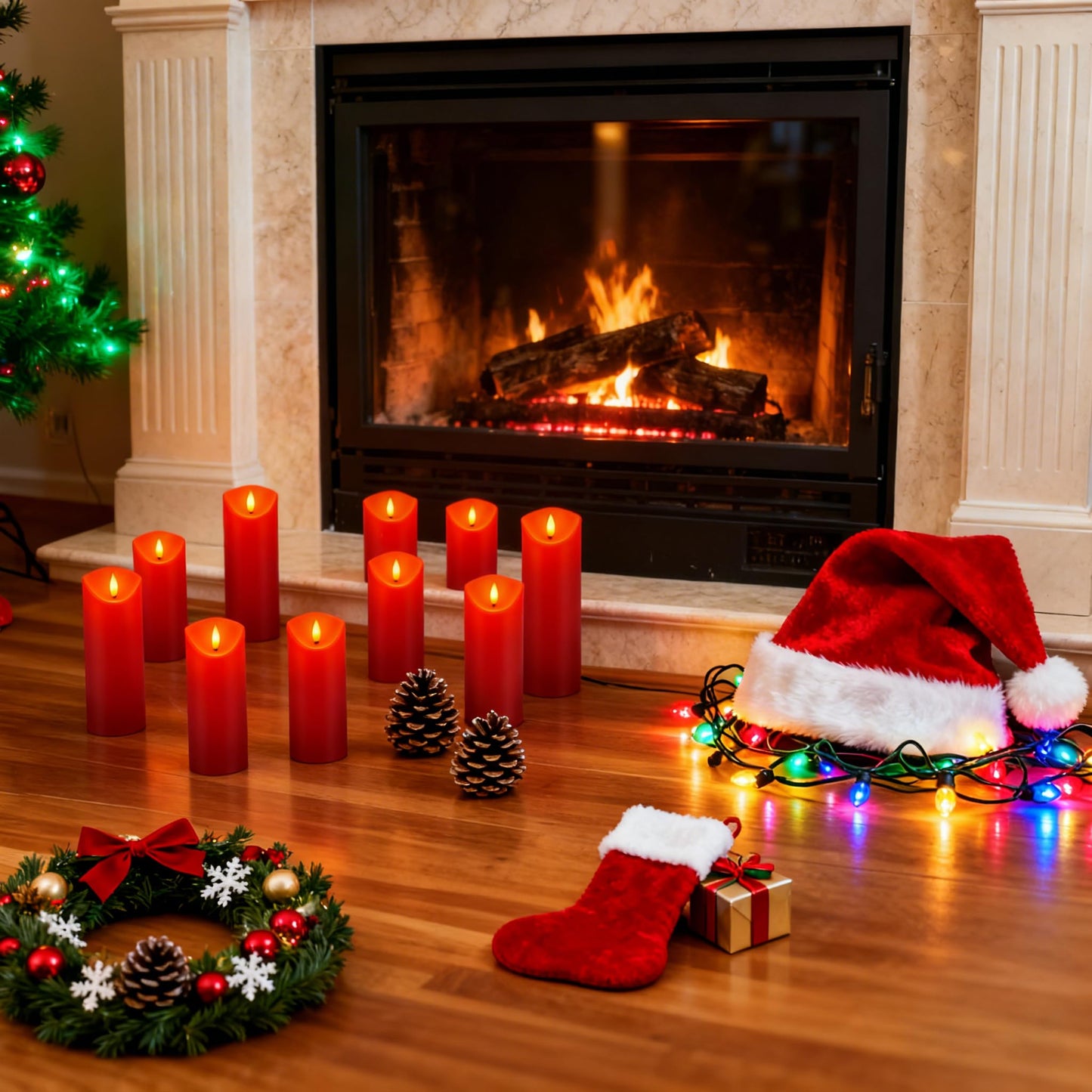 fclayvts 24 Pack Red LED Candles with Remote & Timer - Flameless Pillar Candles with 3D Flickering Flame, Battery Operated for Christmas Tree, Table Centerpieces, Party Decor