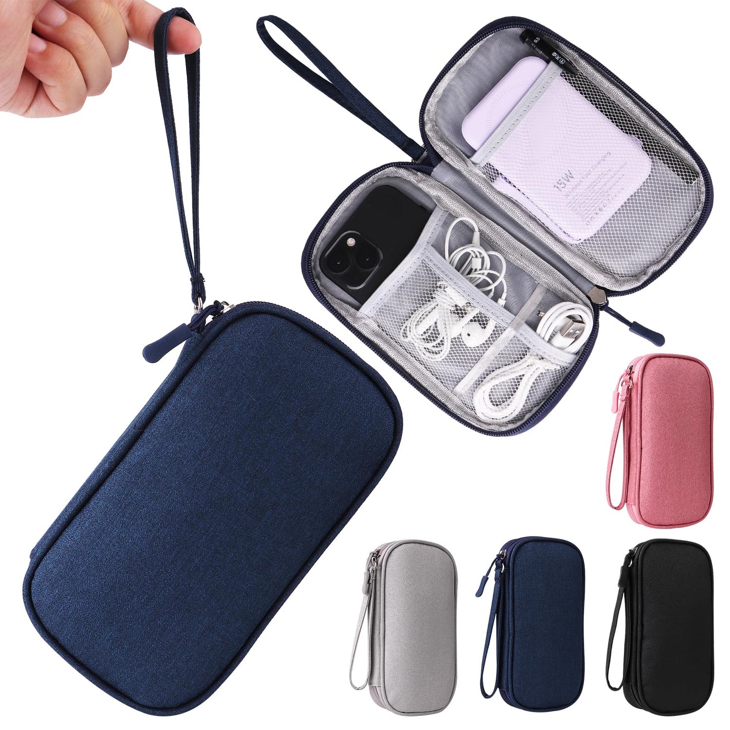 Travel Cable Organizer, Electronics Accessories Bag for Charger, Phone, Memory Card, Universal Gadget Organizer (Blue)