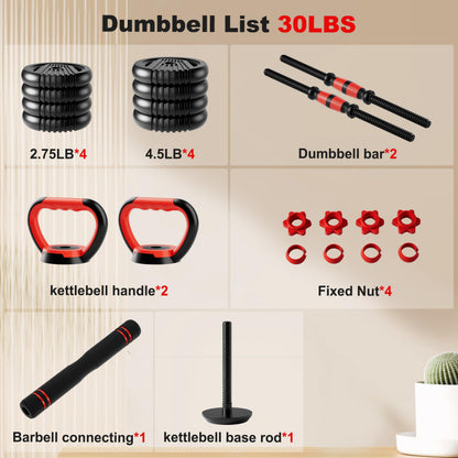 SCEPKN Adjustable Dumbbell Set, 10/20/30/45/70/90lbs Free Weight Set with Connector, 5 in1 Dumbbells Set Used as Barbell, Kettlebells, Push up Stand,Weight Plate, Fitness Exercises for Home Gym Suitable Men/Women