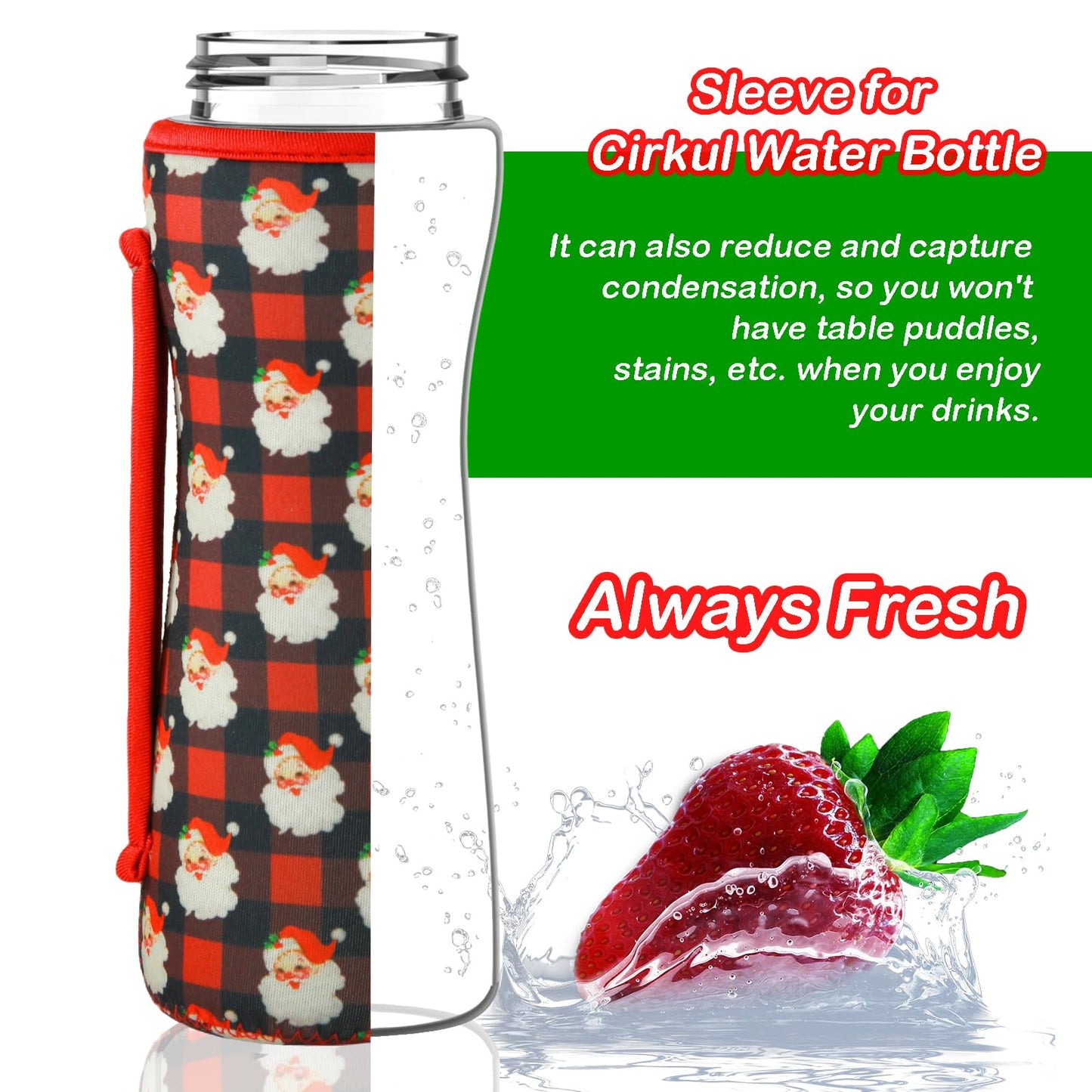 SLEILIN 22oz Christmas Sleeve Compatible With Cirkul Water Bottle for Plastic And Stainless Steel Bottles 22oz Neoprene Sweat-Wicking Material Insulated Cover Designed With Handles (Santa Claus)