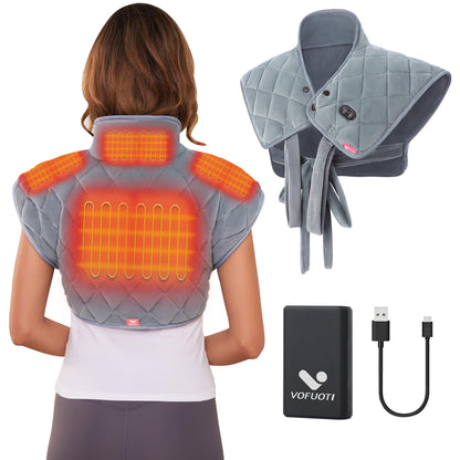 Vofuoti Heating Pad for Neck and Shoulders, Portable Heating Pad with Massager and Battery, Weighted Electric Heated Neck Shoulder Wrap, 16'' x 22'', 2.2lbs