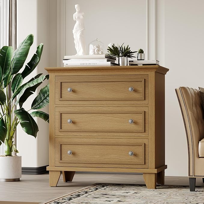 IDEALHOUSE 3 Drawer Dresser, Wooden Storage Chest of Drawers