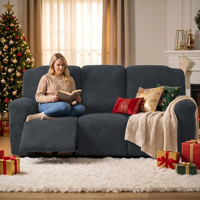 5-Piece Recliner Sofa Covers, Stretch Geometric Strokes Jacquard Recliner Sofa