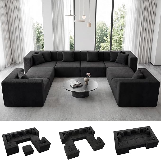 MONVANE Modular Sectional Sofa, Oversized 8 Seat Convertible U Shaped Couch