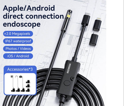 1920P HD 16.4FT Dual-Lens Endoscope Camera with Light, USB Type C Borescope, Pipe Semi-Rigid Snake, Scope Camera with 8+1 LED Lights for Android and iOS Smartphones, iPhone, iPad, Samsung. KEEMIKA