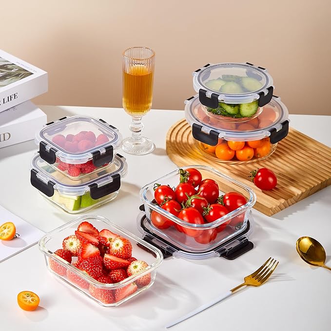 Liuruiyu 12 Pack Glass Food Storage Containers